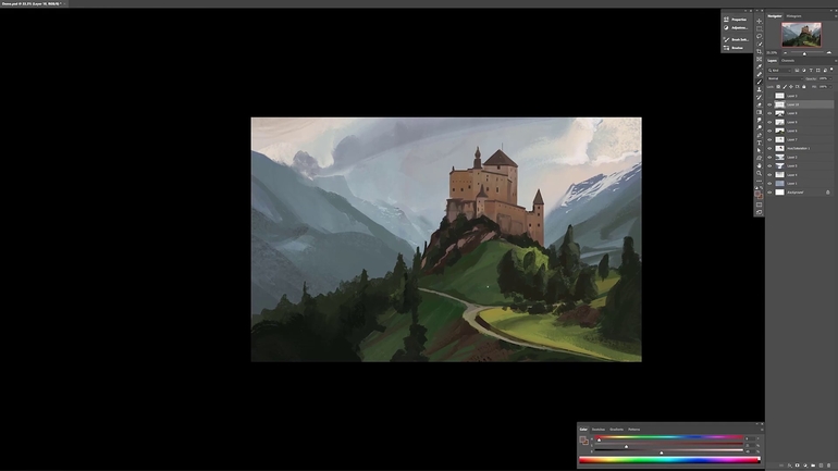 1642168457042/山顶的城堡场景绘画过程-正文.jpg