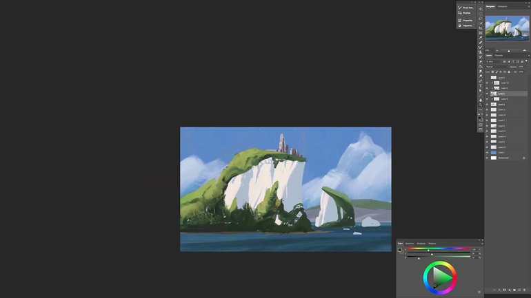 1642760274953/海边悬崖的建筑场景绘画过程-正文.jpg